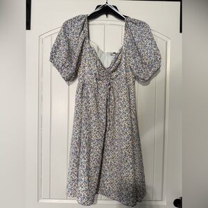 Lulu's Light Blue Floral Puff-Sleeve Midi Dress